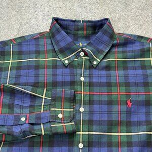 Ralph Lauren Oxford Shirt Men XL Blue Green Plaid Classic Fit Long Sleeve OCBD z